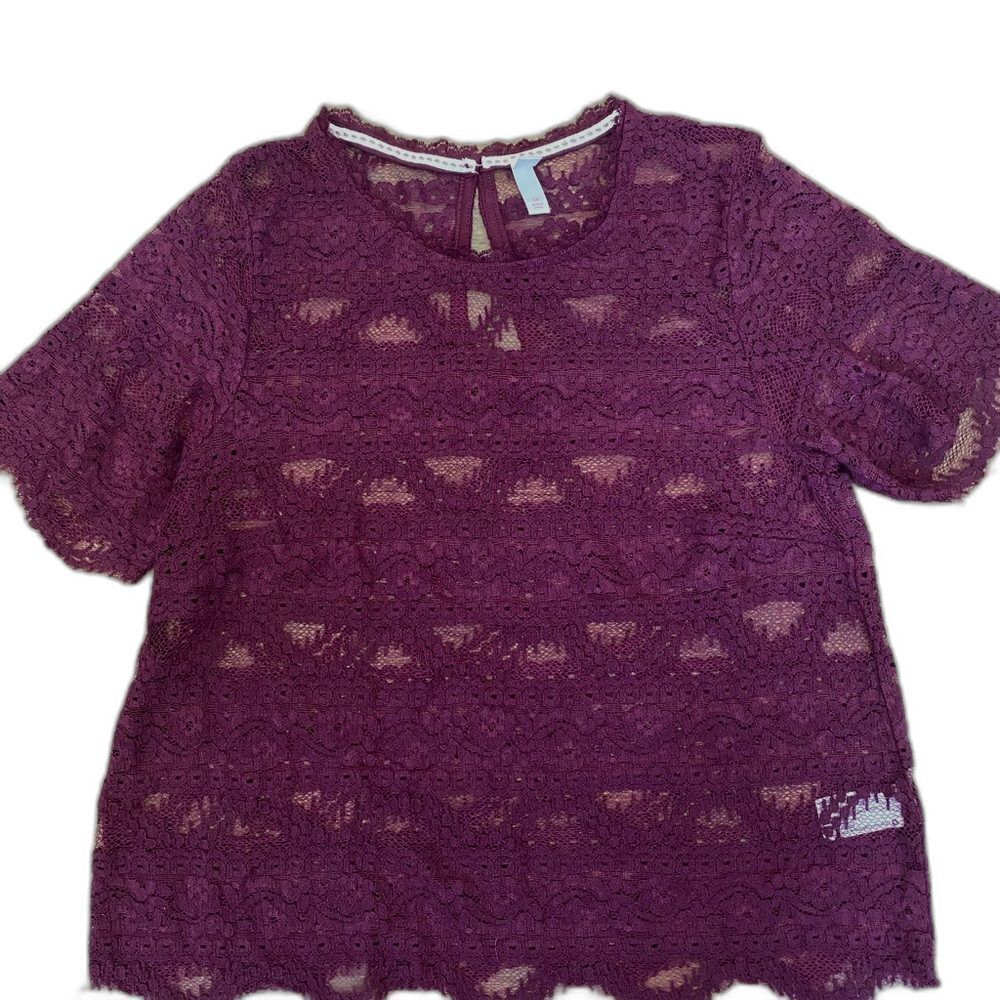 Xhilaration Burgundy Lace Short Sleeve Blouse Top Size Medium